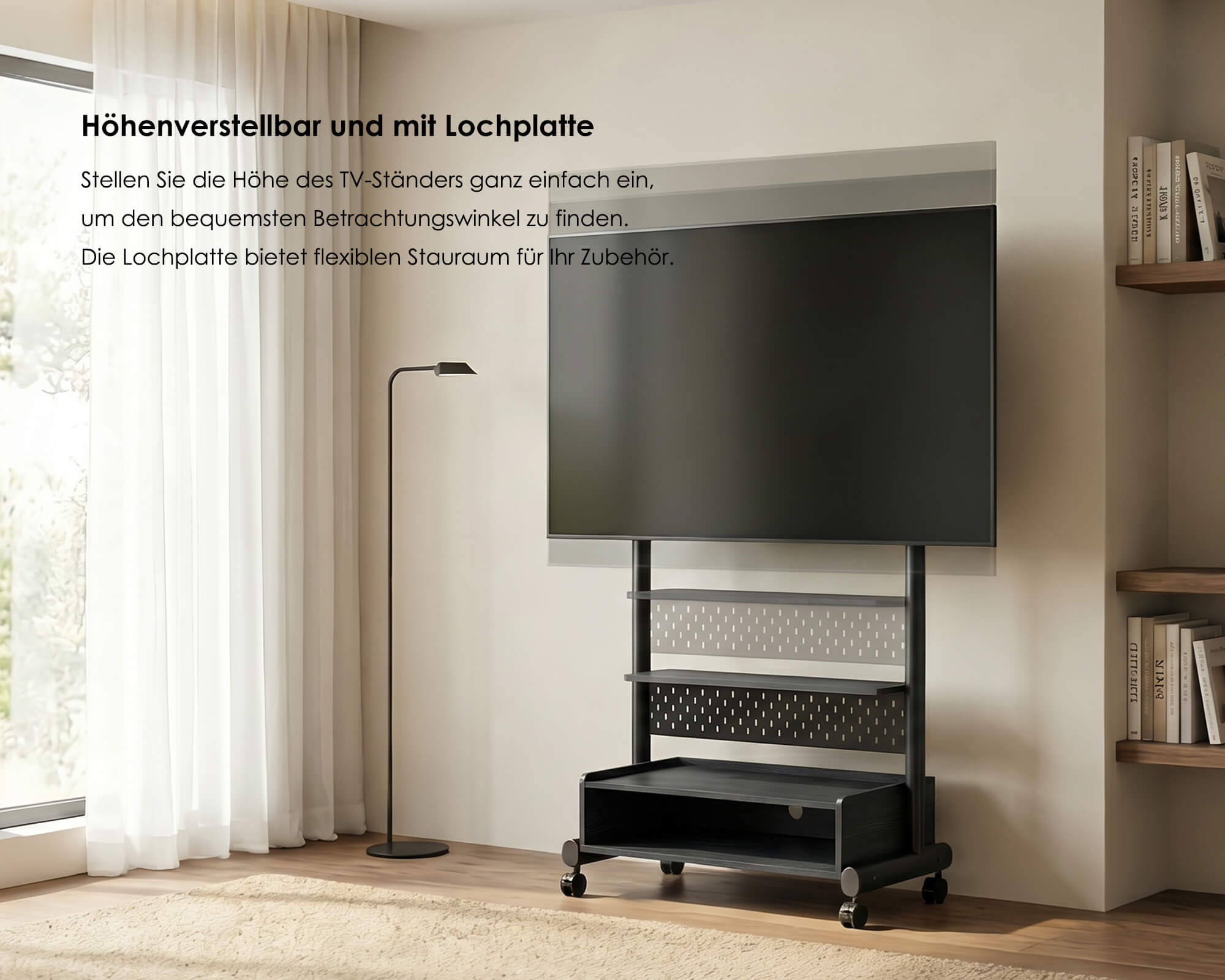 Höhenverstellbarer FITUEYES TV Wagen für ergonomisches Arbeiten im Office.