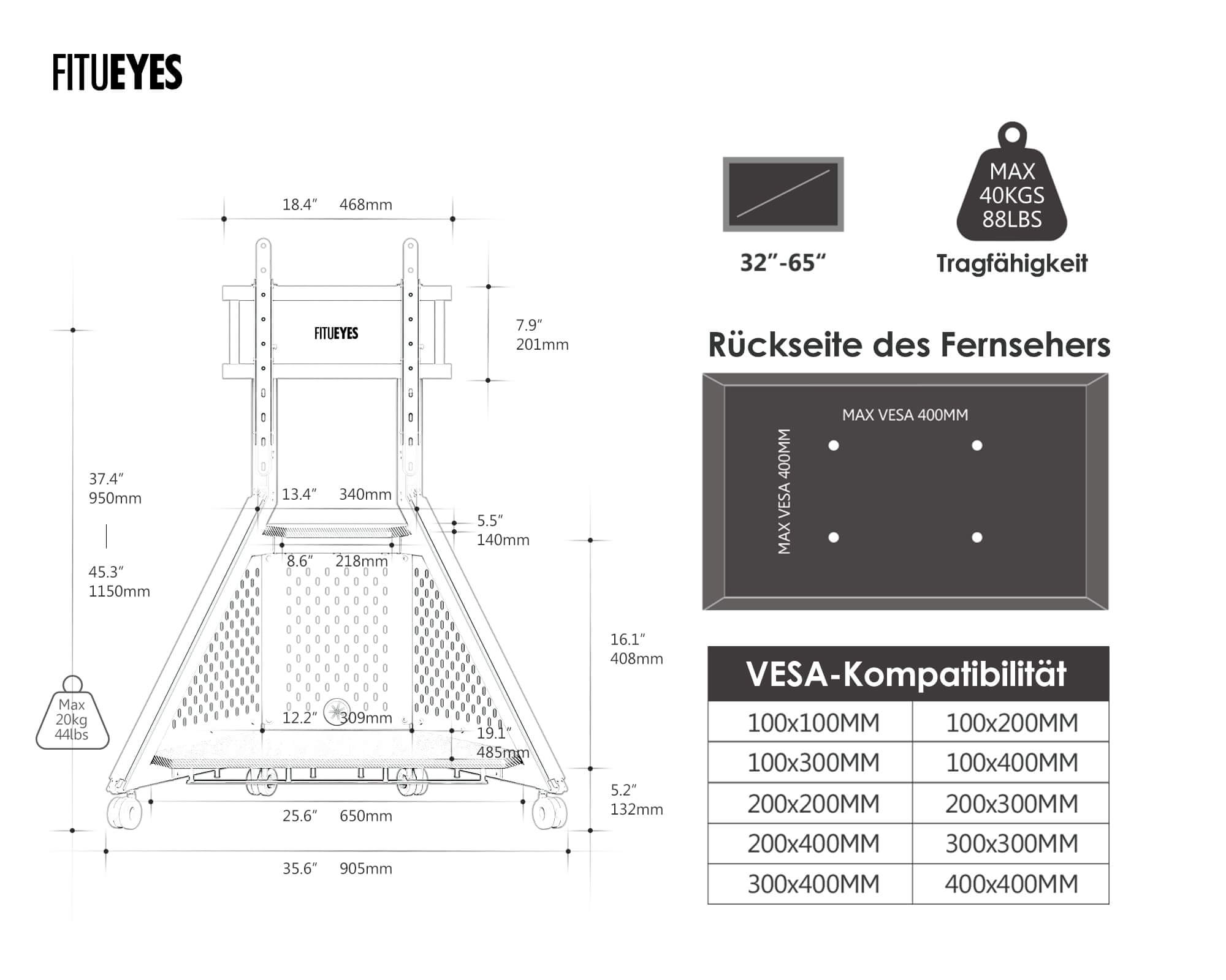 TV Ständer Abmessungen, Höhe, Traglast und VESA-Montage für TV 32–65 Zoll, ideal für flexible Nutzung