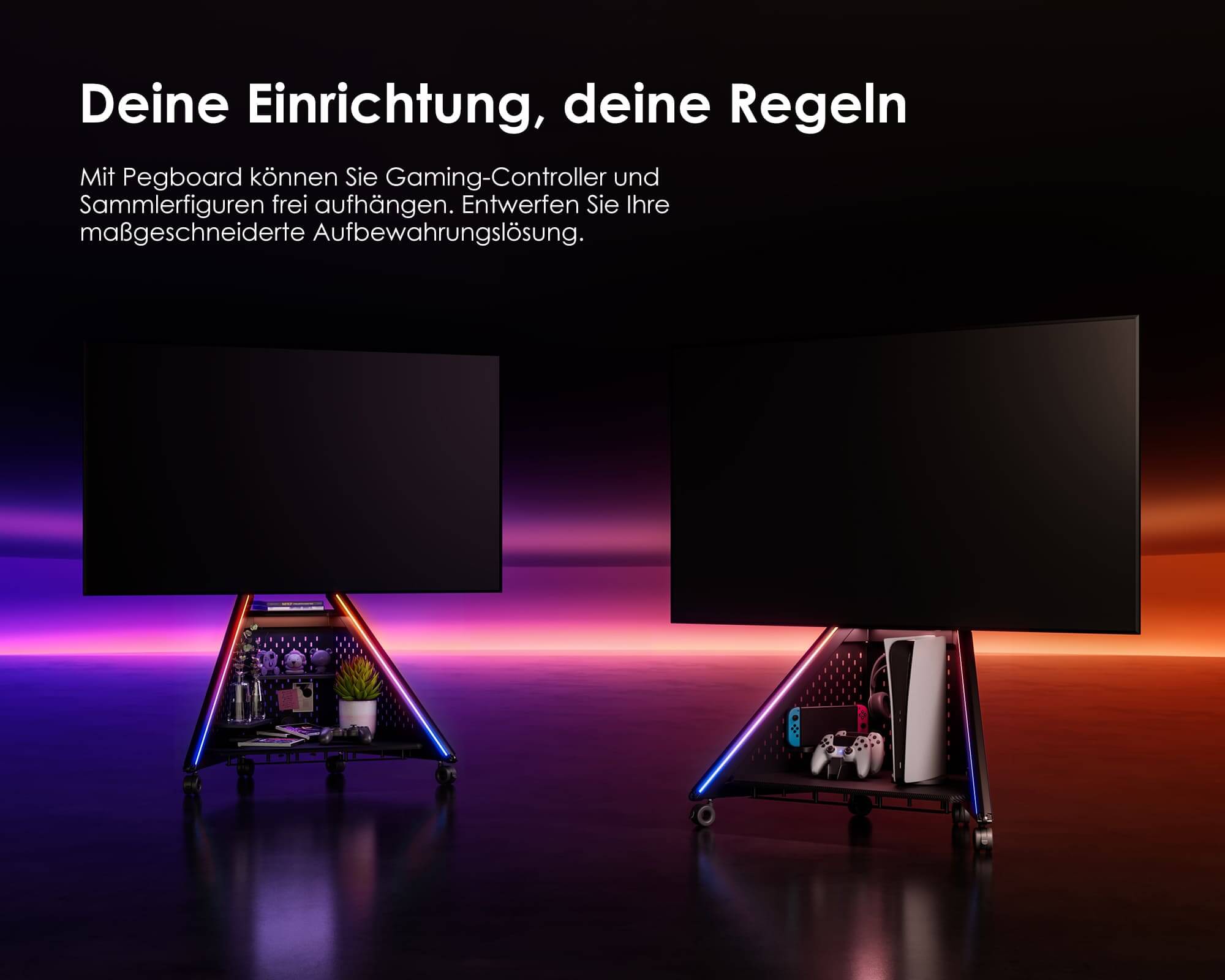 Support TV avec plaque perforée à bricoler soi-même, support fonctionnel pour TV de 32 à 65 pouces pour accessoires de jeu