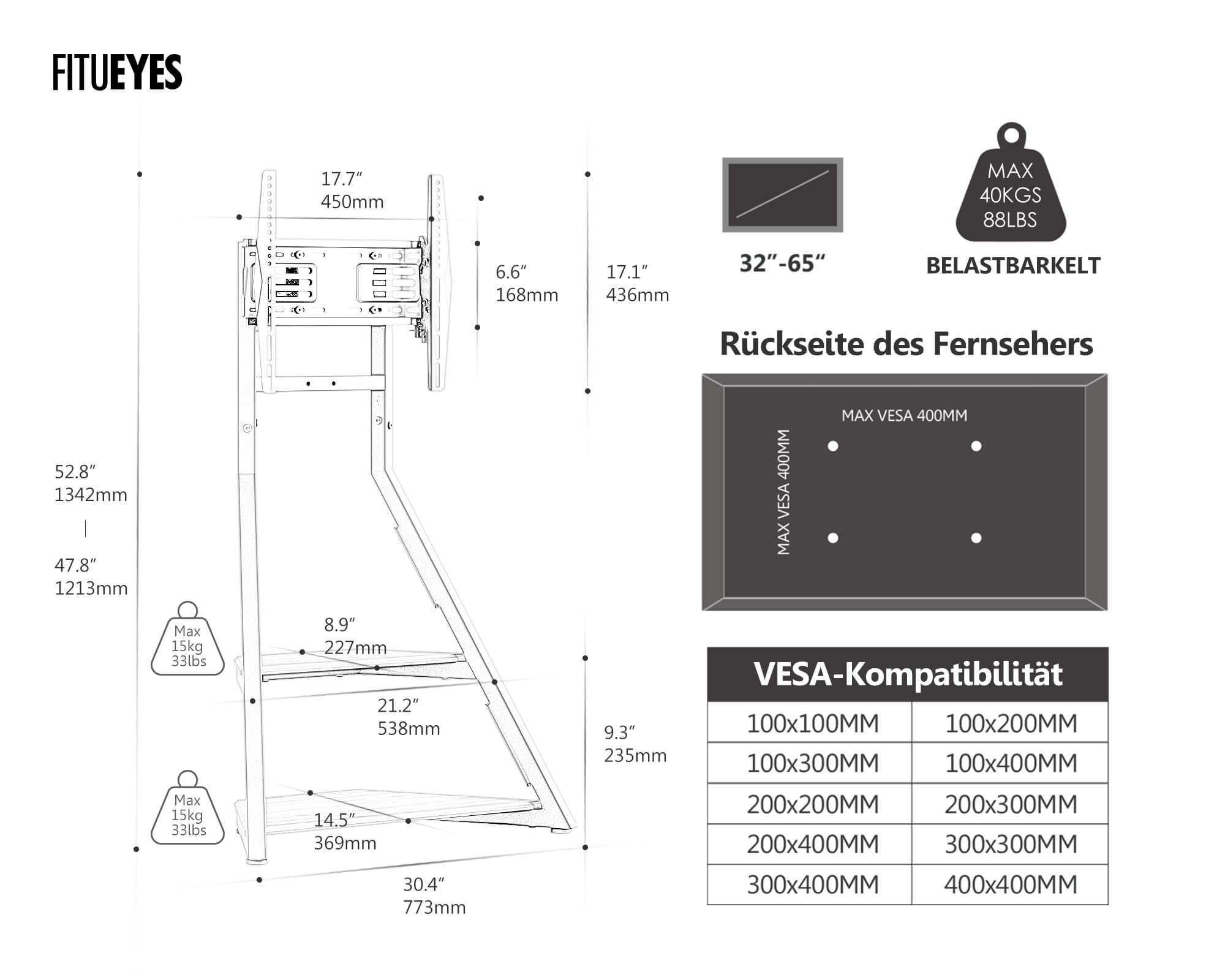 Eiffel FT65 Support TV à Roulettes