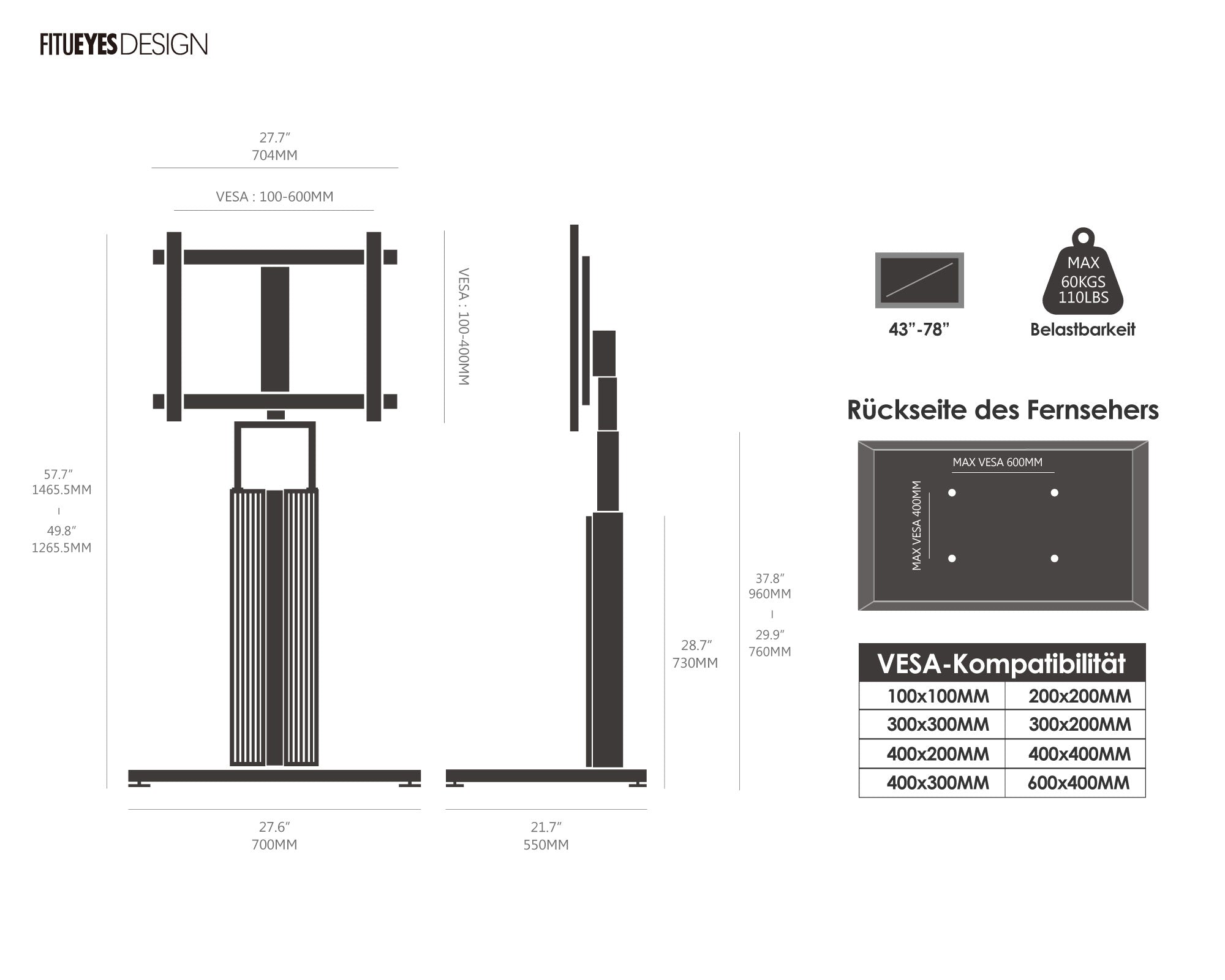 Cantor FT78 Support TV Sur Pied