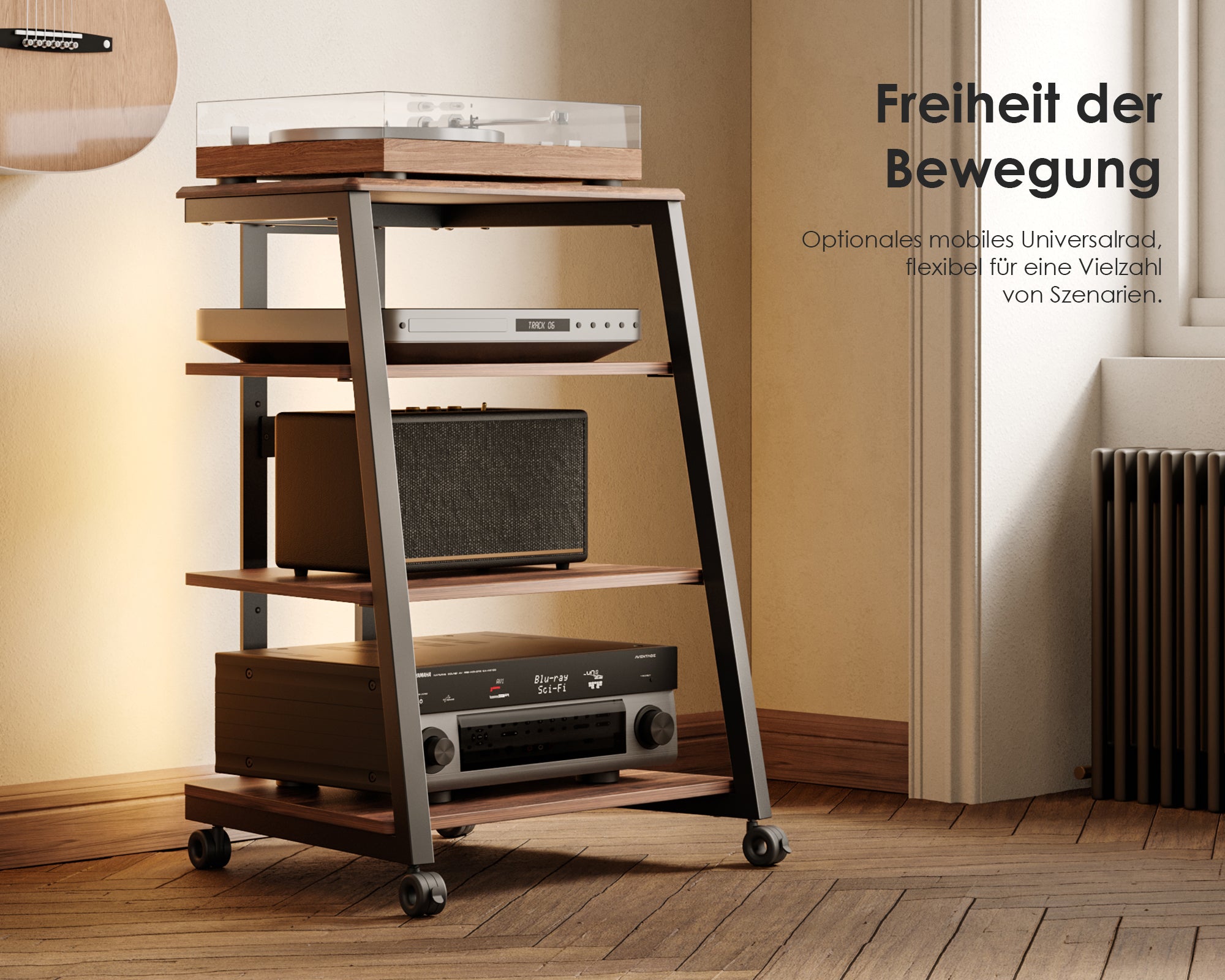 Audio Rack mit Rädern für freie Bewegung