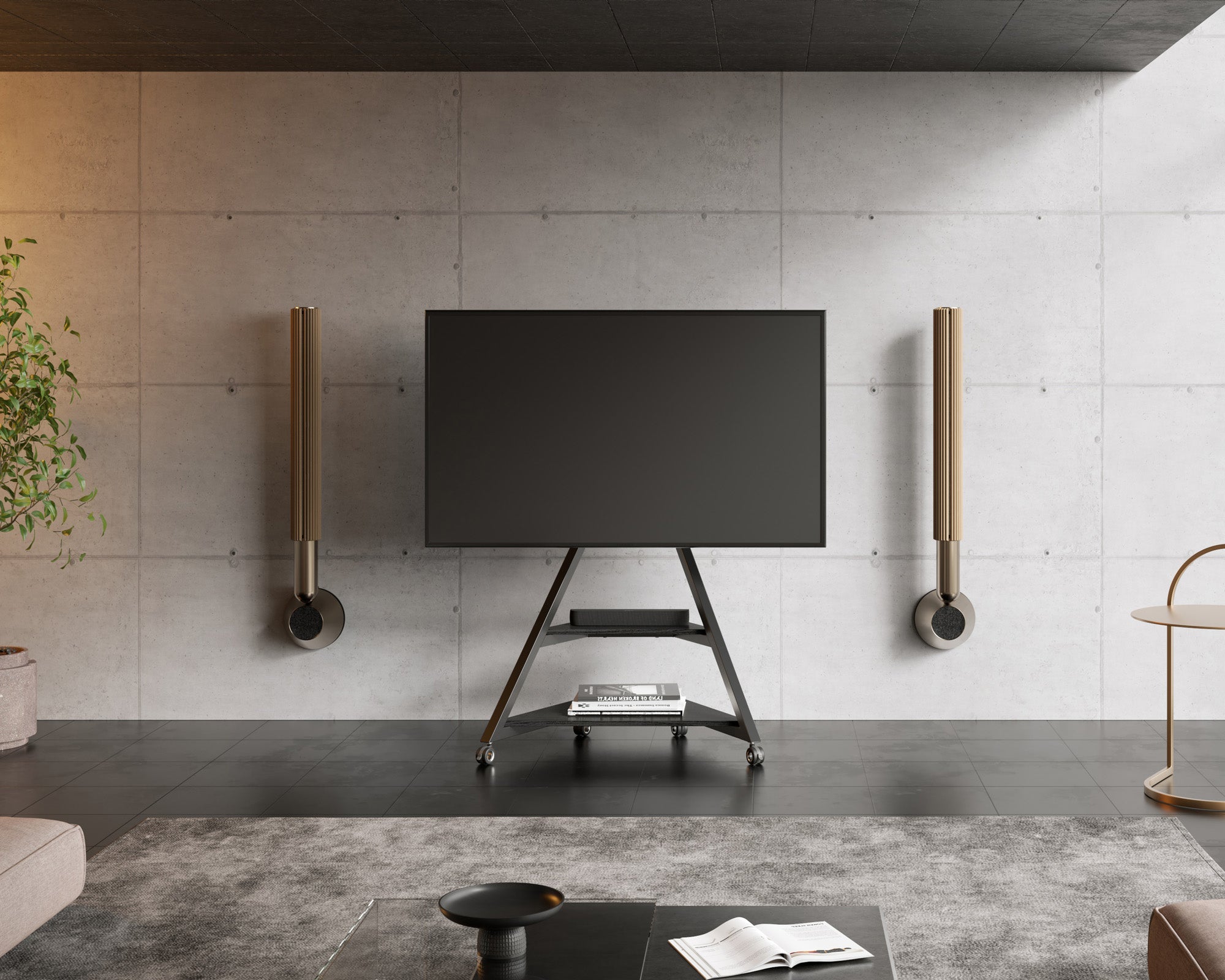 schwarz fernsehständer mit Rollen