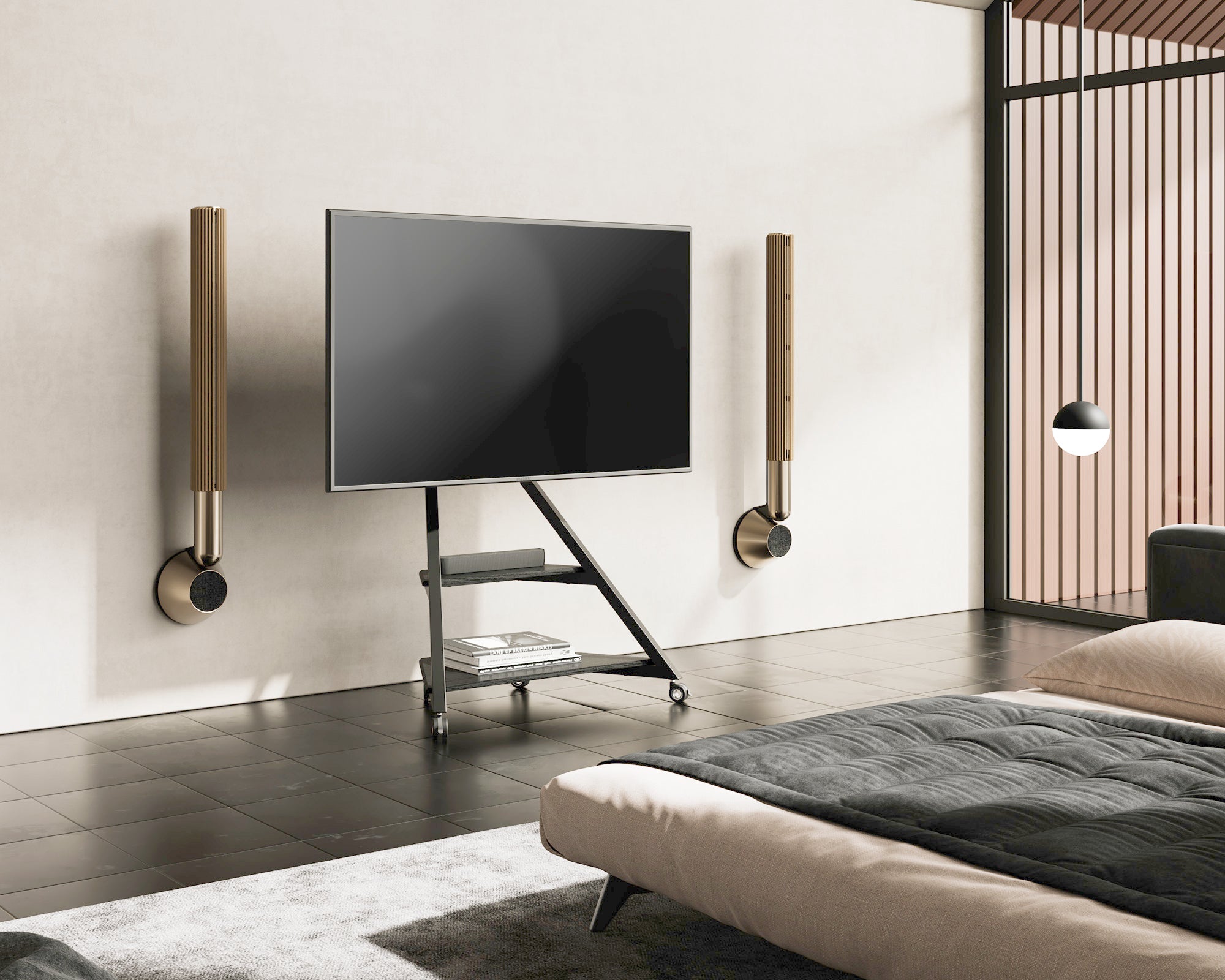 mobiler TV-Ständer im Schlafzimmer