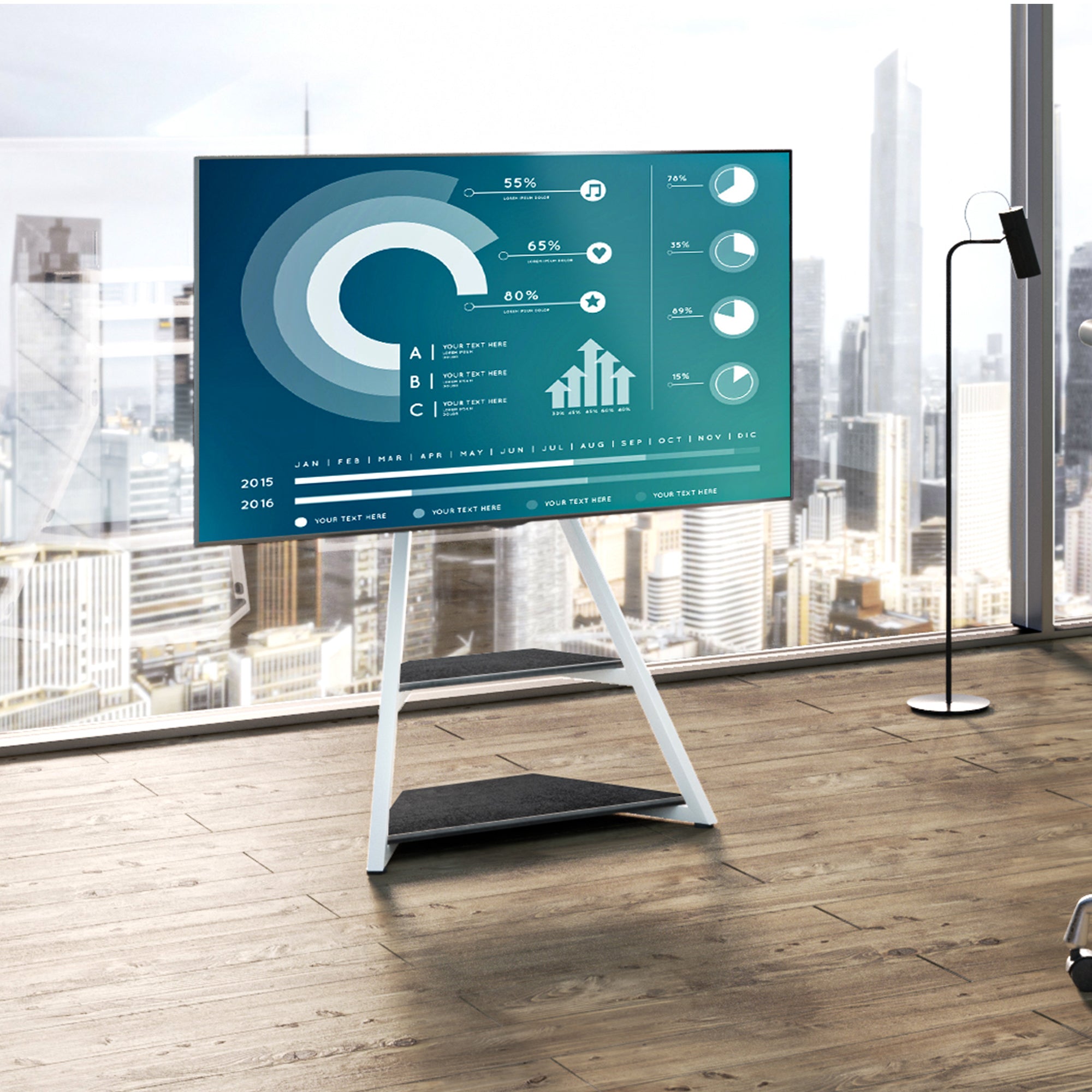 eiffel ft75 Support TV à Roulettes
dans un bureau du bâtiment de l'entreprise