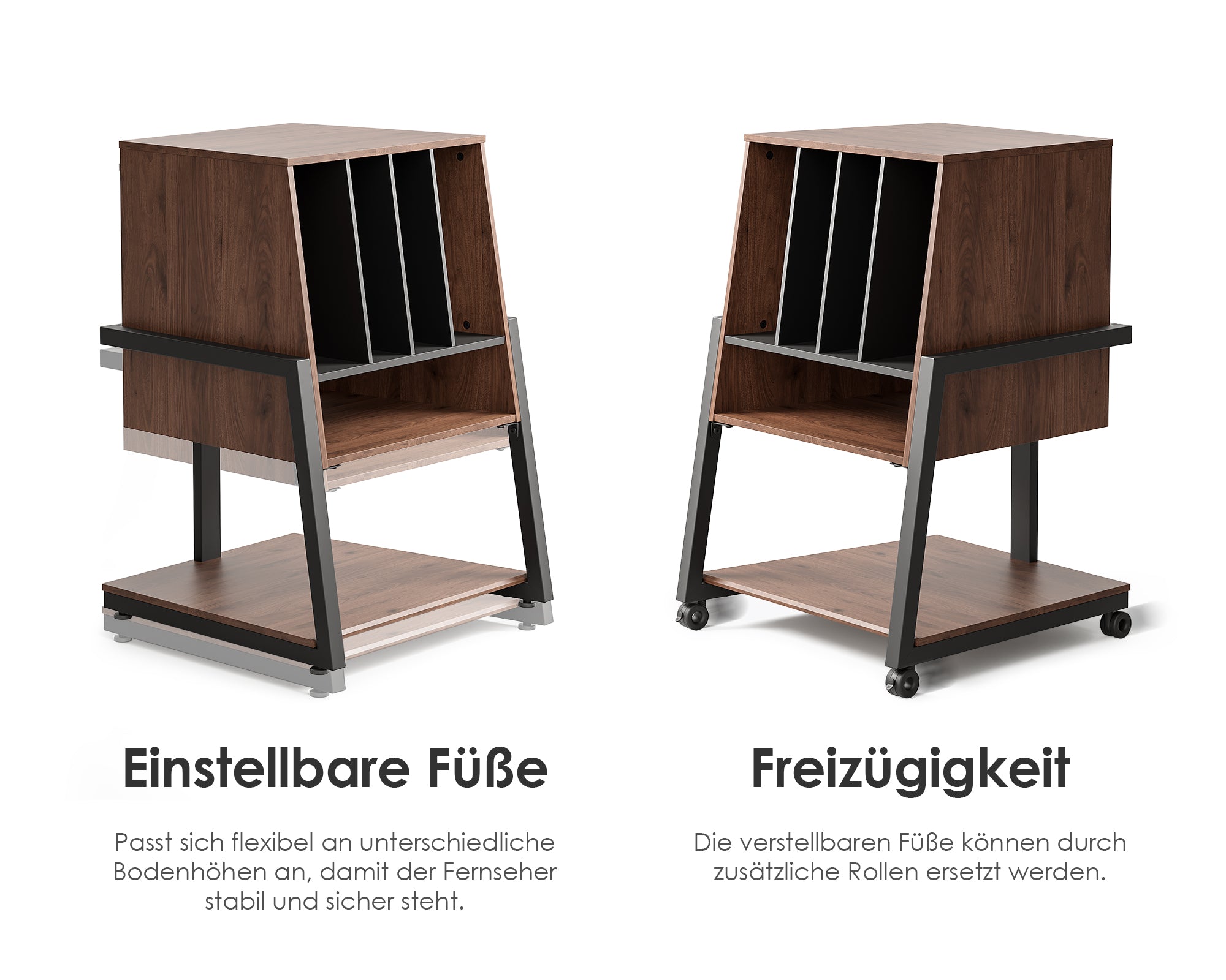 Plattenspieler Tisch, der mit Füßen oder Rädern ausgestattet werden kann