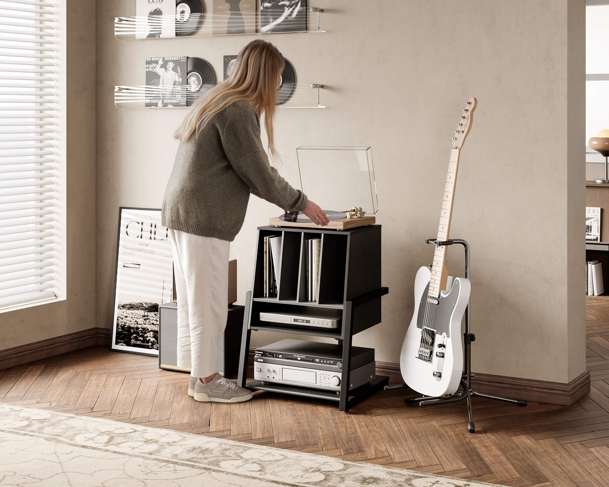 Schwarz Plattenspieler Tisch für Wohnzimmer, Musikzimmer