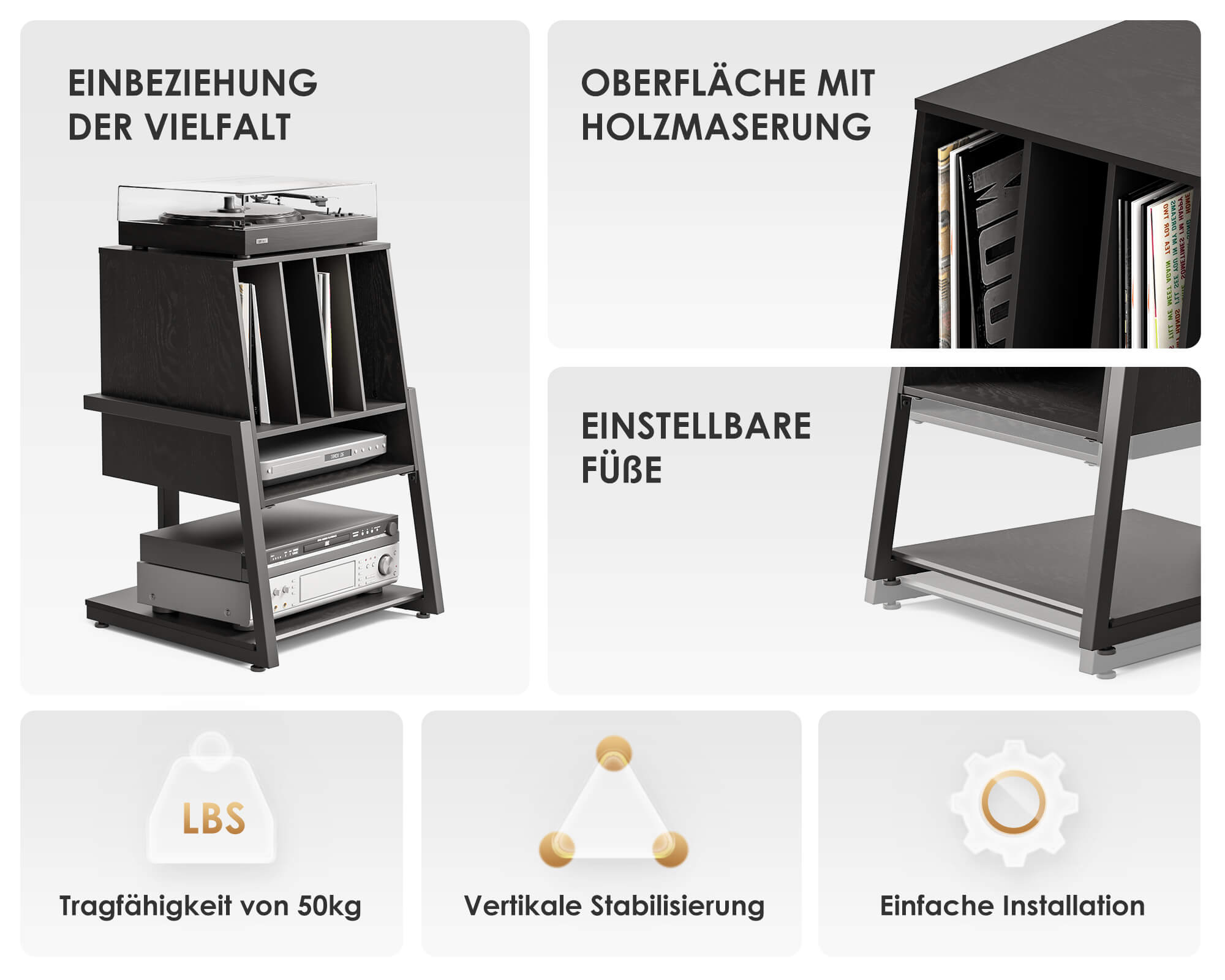 Robustes und stabiles schwarzes HiFi-Rack