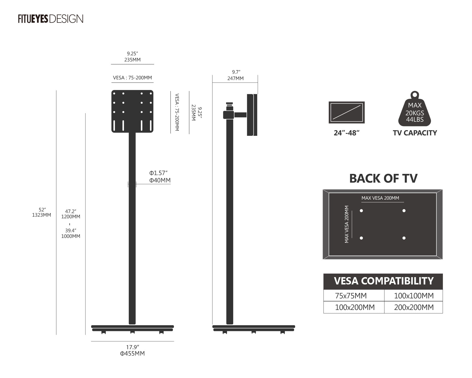 Master V2 PRO FT48 Supporto tv da terra con ruote