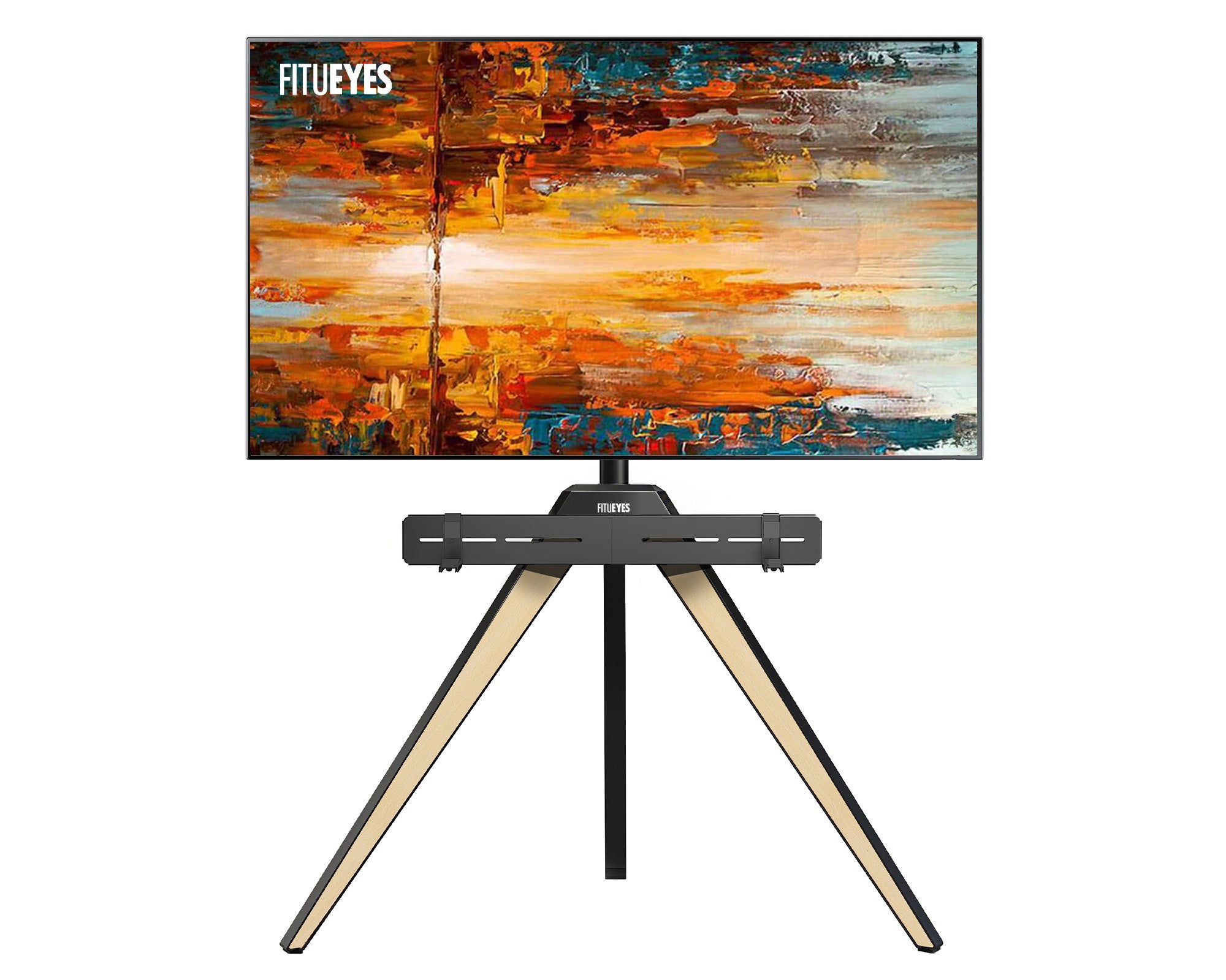 Naturfarbener TV-Ständer mit Soundbar-Haltung