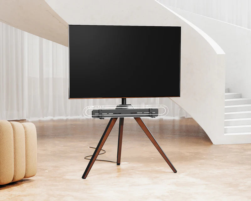 Nussbaumfarbener TV-Ständer mit Soundbar-Haltung