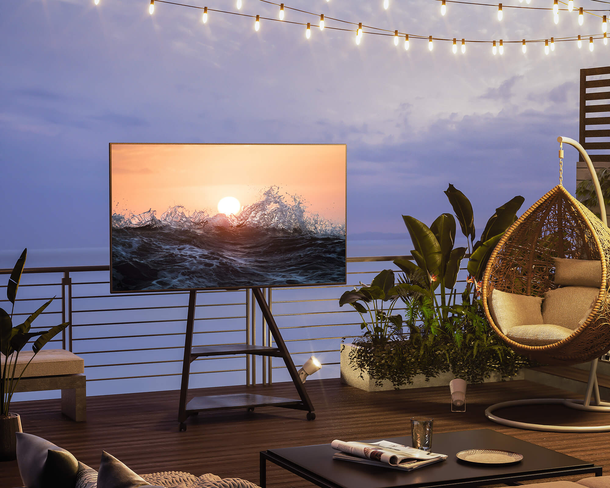 Schwarzer Eiffel FT75 TV-Ständer für den Außenbereich