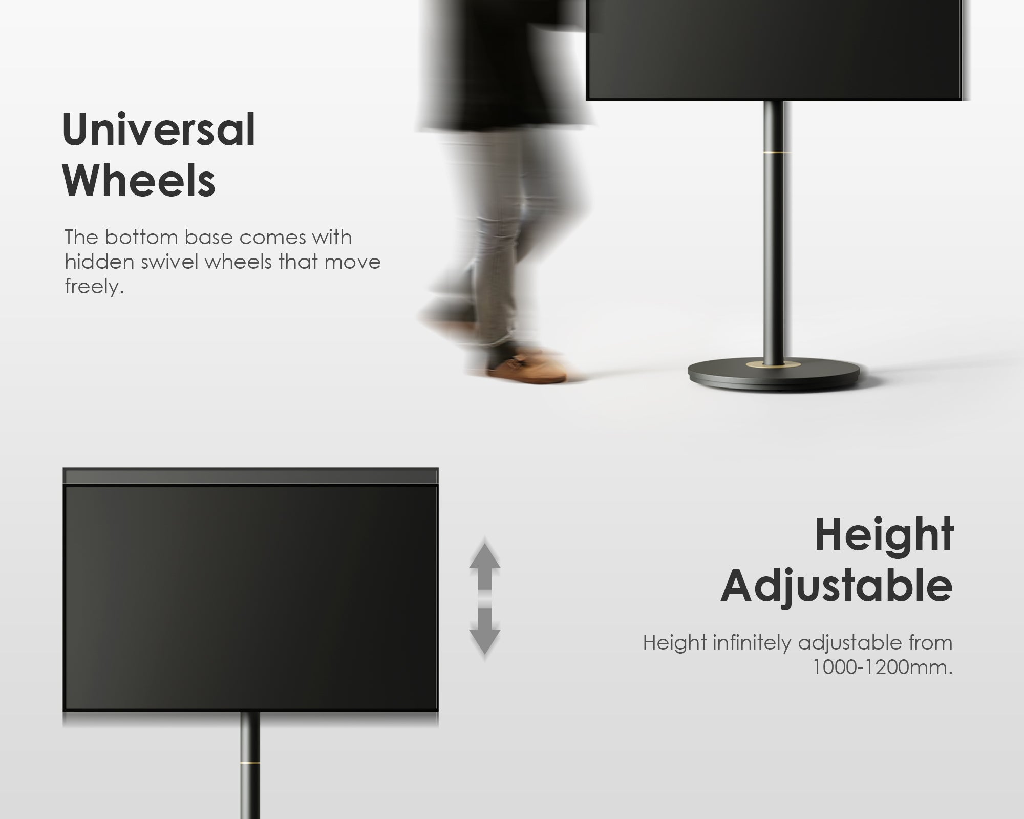 Support TV réglable en hauteur avec roulettes