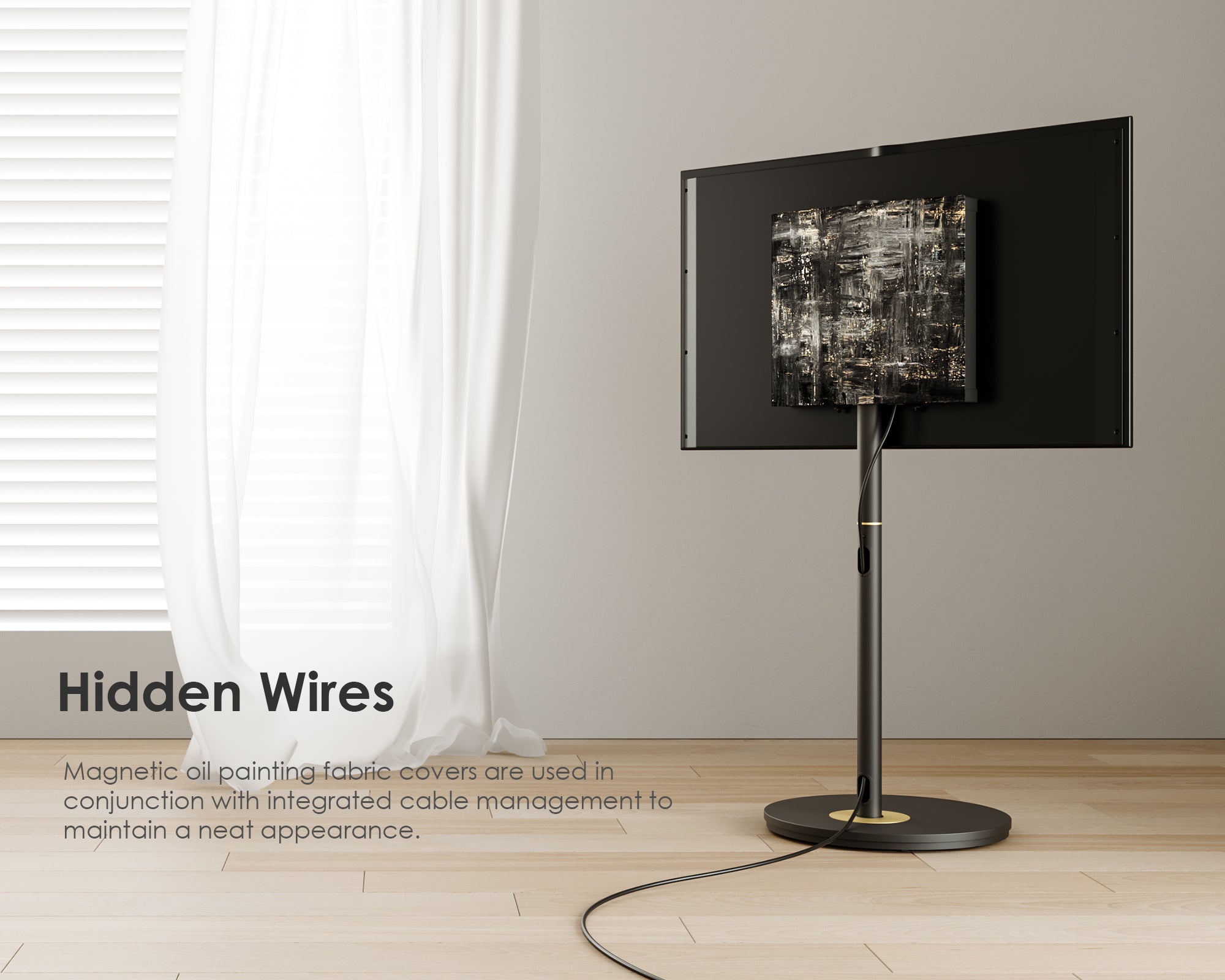 Support de télévision noir avec gestion des câbles