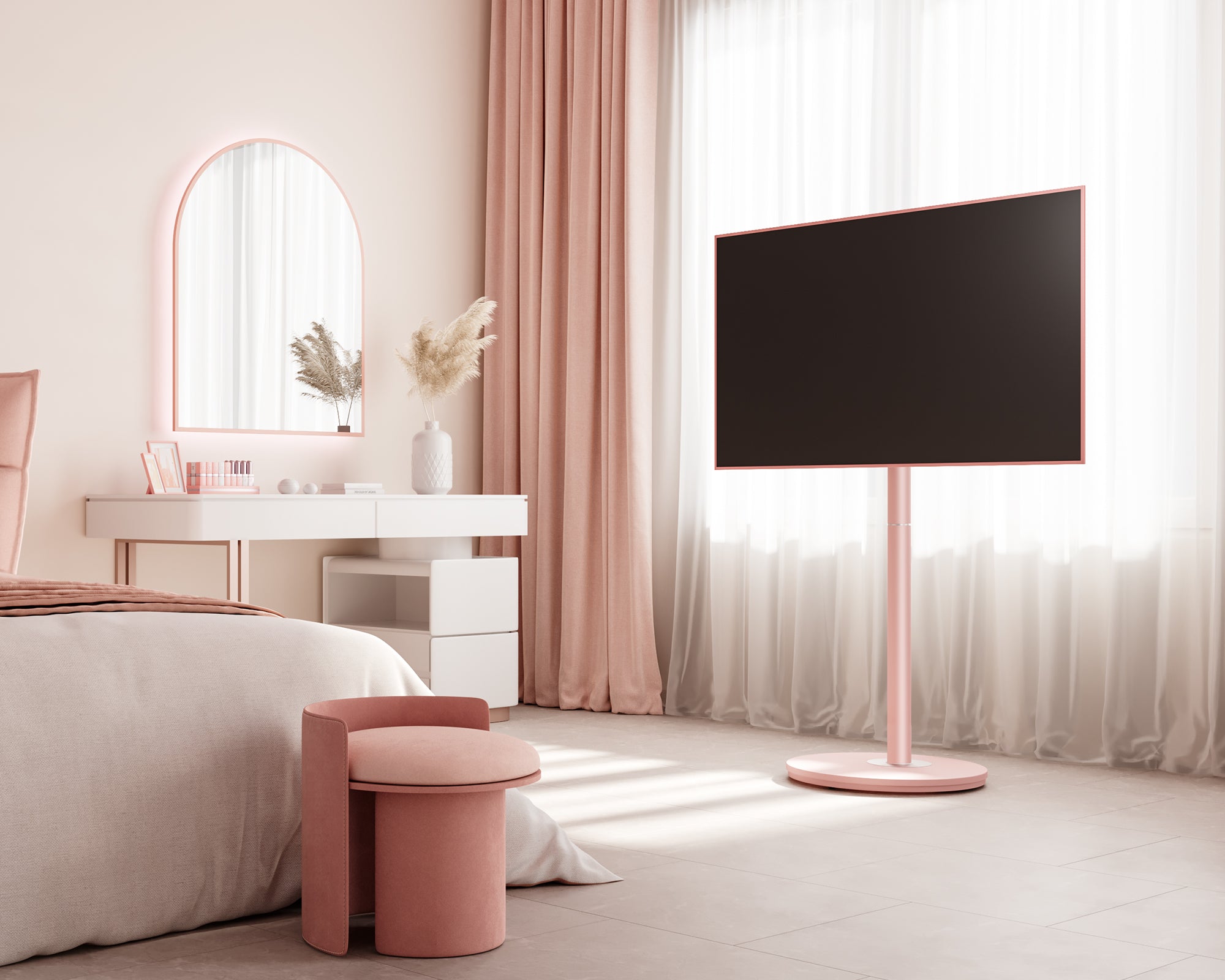 ständer für tv im Schlafzimmer mit versteckten Rädern