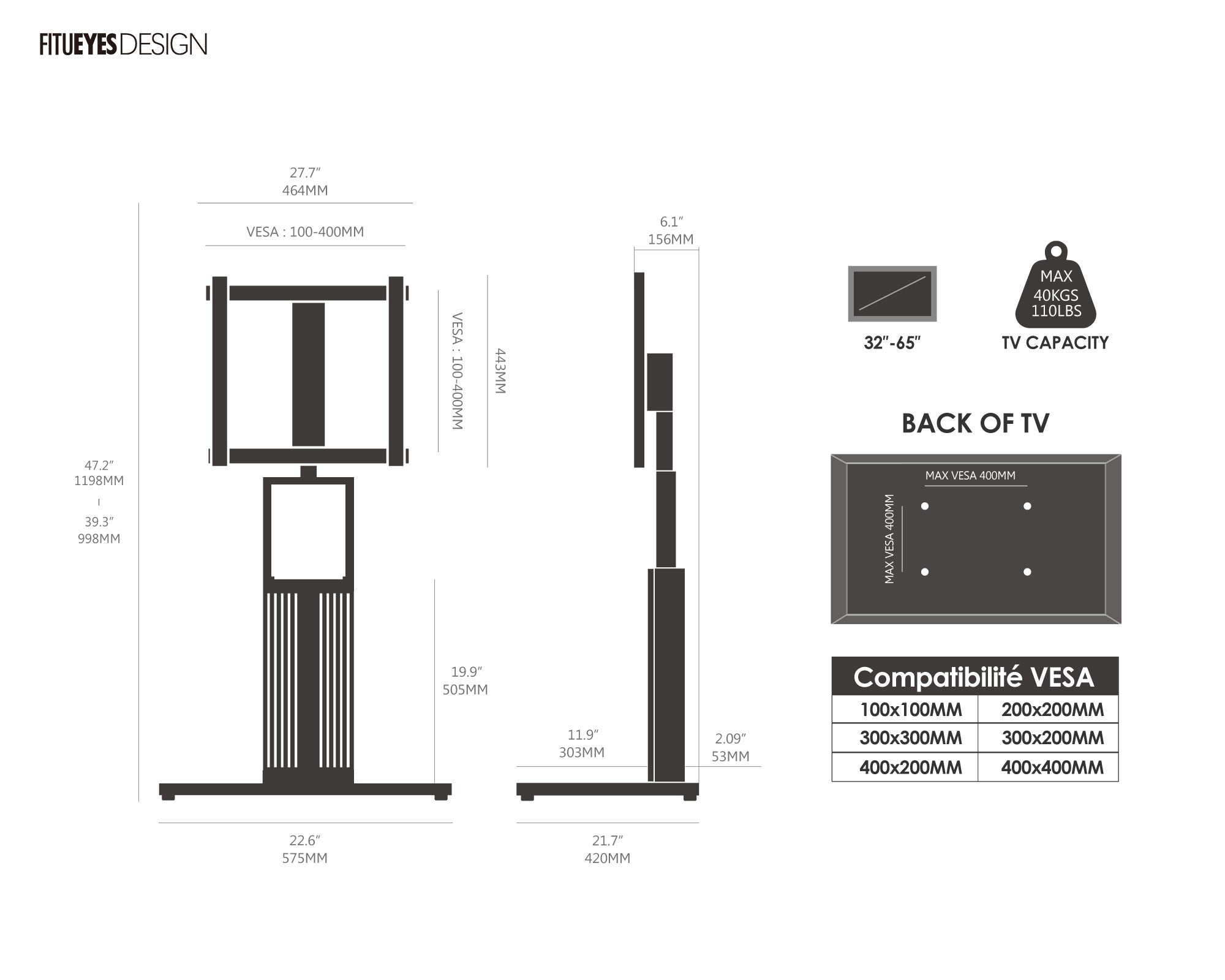 ZEN FT65 Petit Support TV Sur Pied