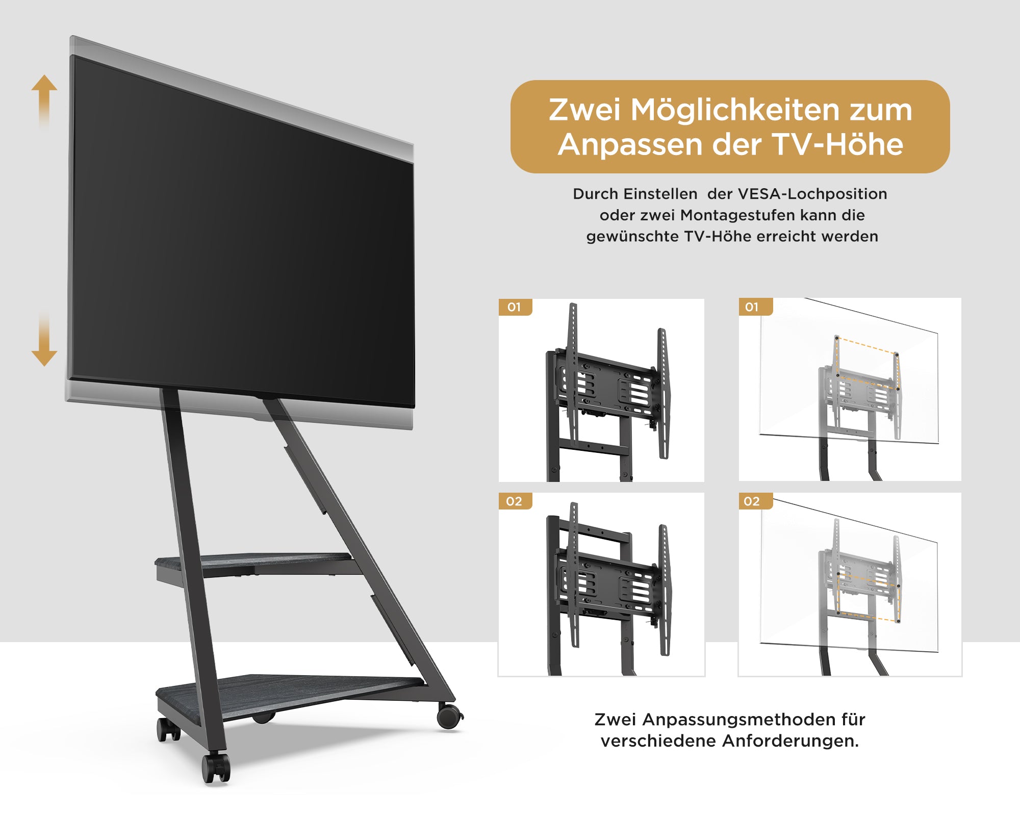 tv standfuß mit rollen anpassen verschiedene TV-Größen