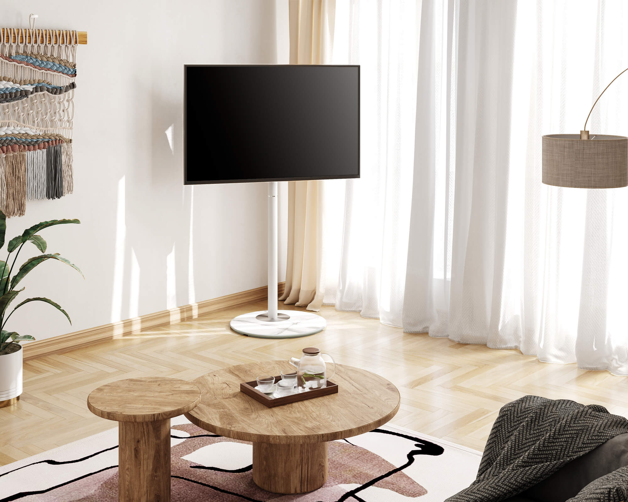 Weißer tv standfuß in der Ecke