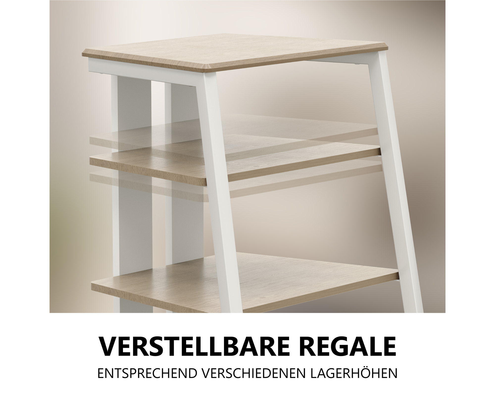 Naturfarbenes HIFI-Rack mit zwei verstellbaren Mittelwänden.