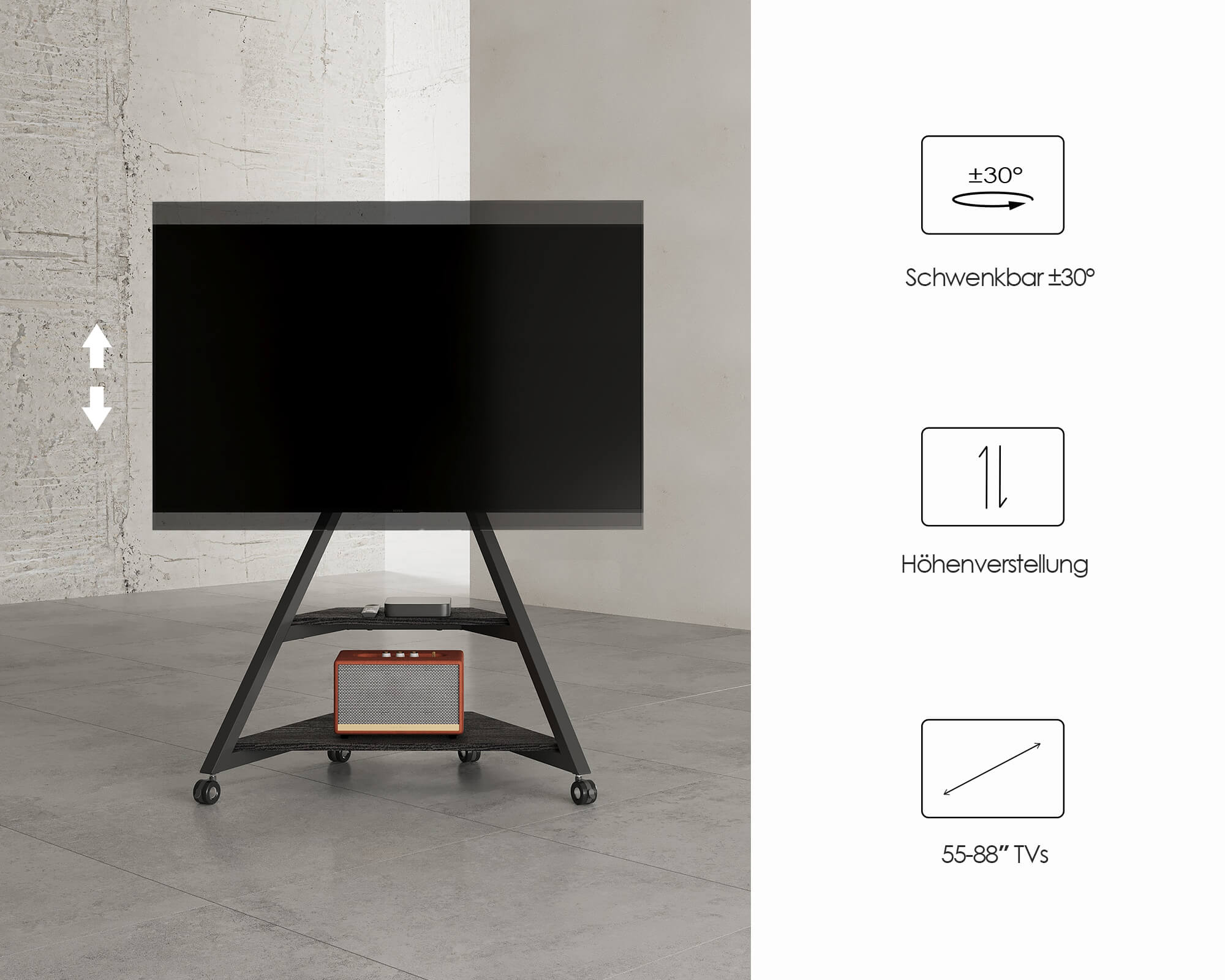 Eiffel V2 FT88 Floor TV Stand with Wheels