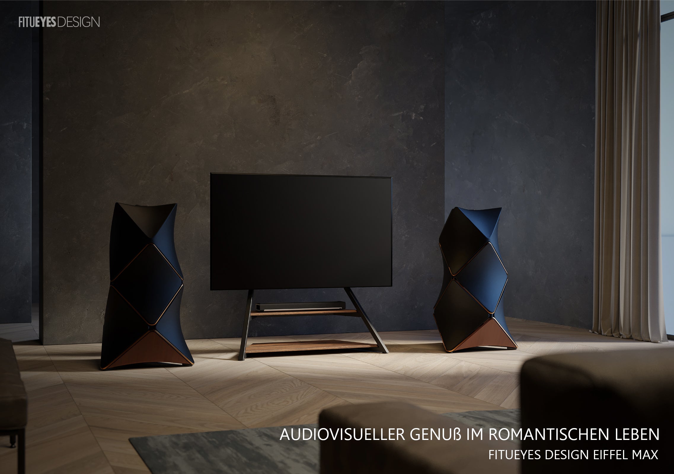 Fernseherständer mit massivem Pedestal im Wohnzimmer – elegantes Design für echtes Heimkino-Feeling