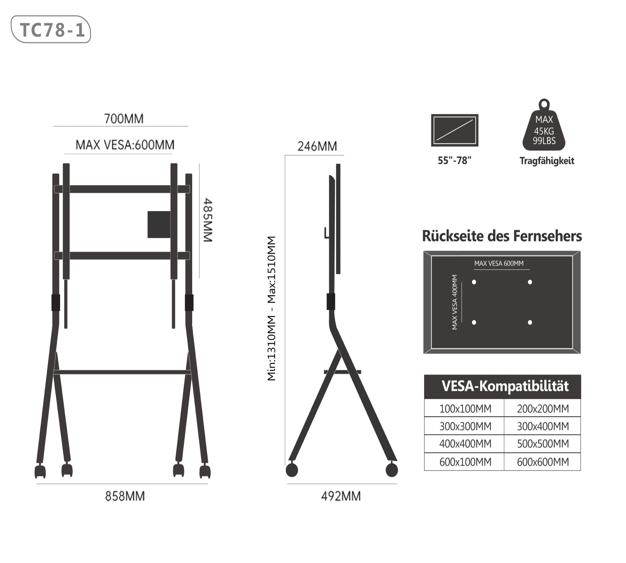 Collector TC78 Supporto tv da terra con ruote