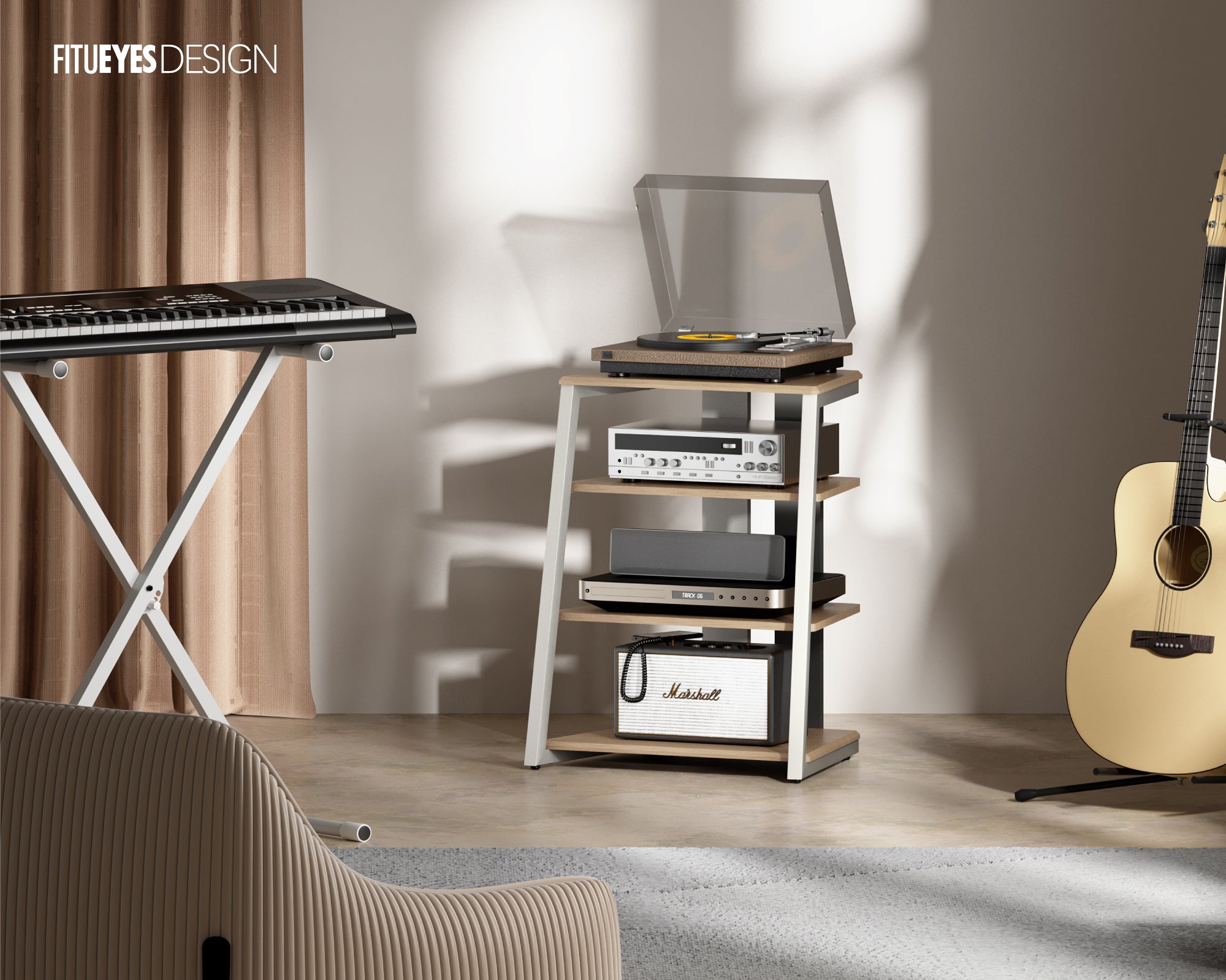 Naturfarbenes Audio Rack für Musikzimmer, Wohnzimmer