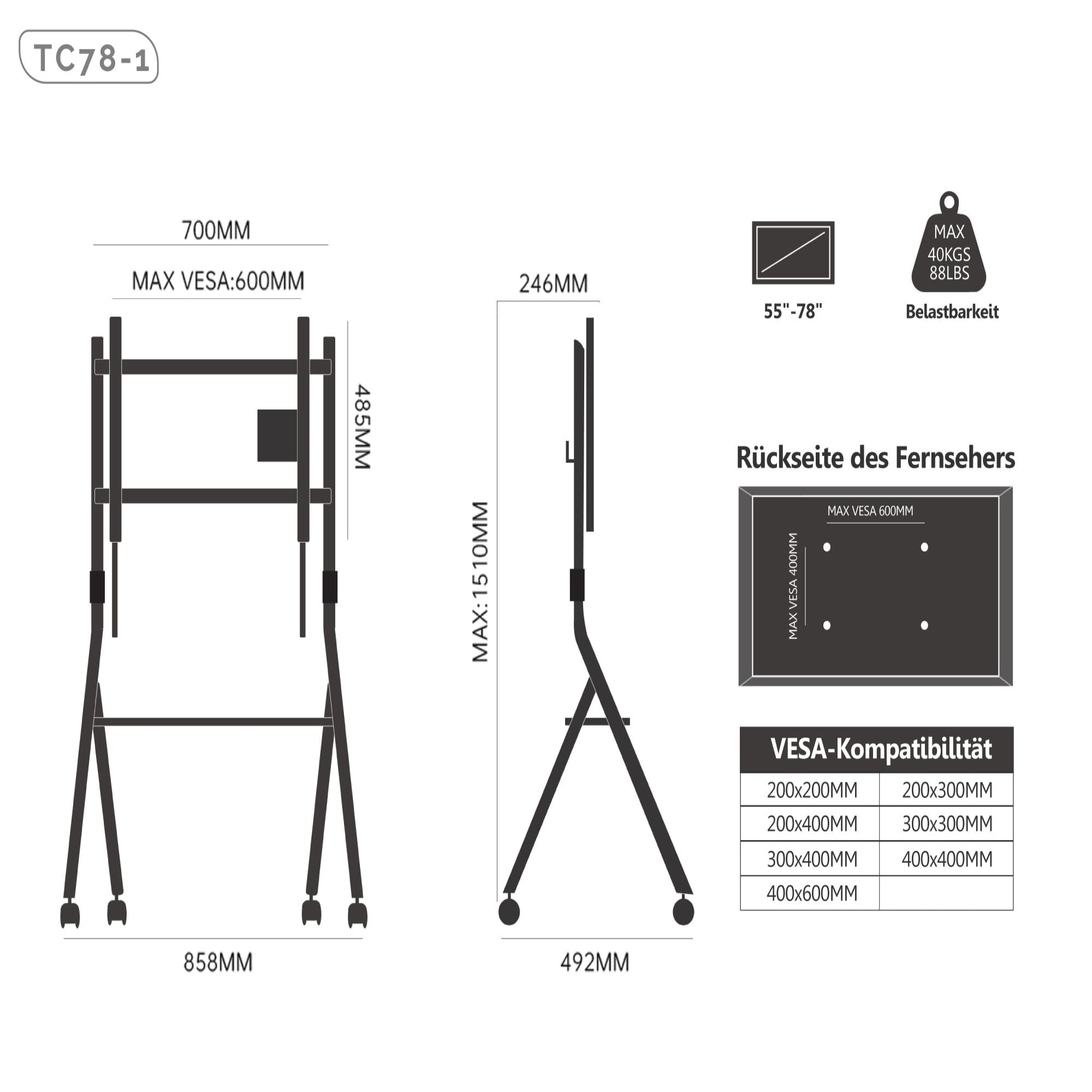 Collector TC78 Supporto tv da terra con ruote