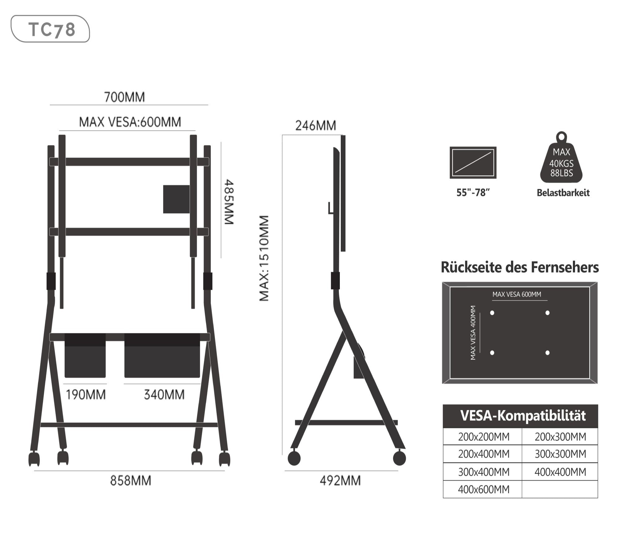 Collector TC78 Supporto tv da terra con ruote