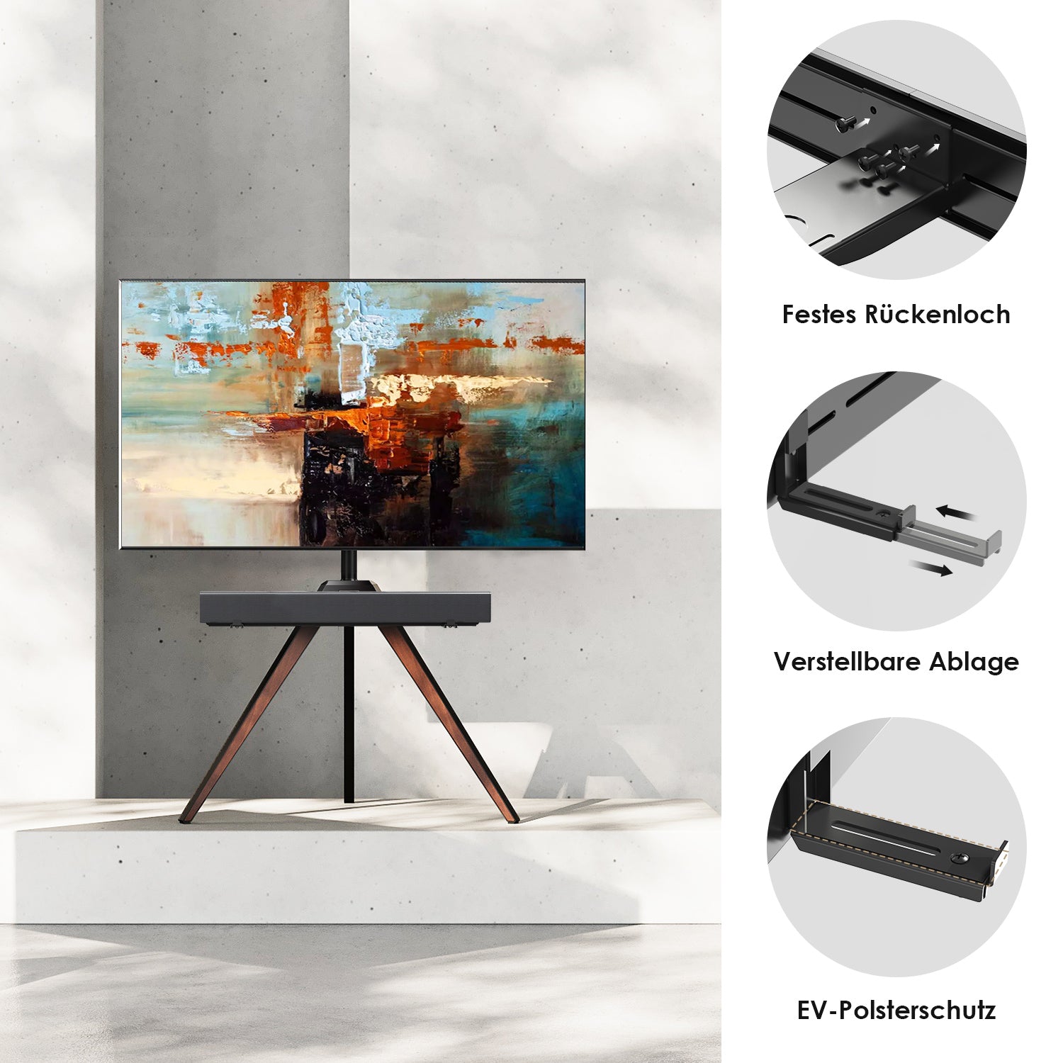 Einfach und schnell zu installierende schwarze Soundbar-Halterung