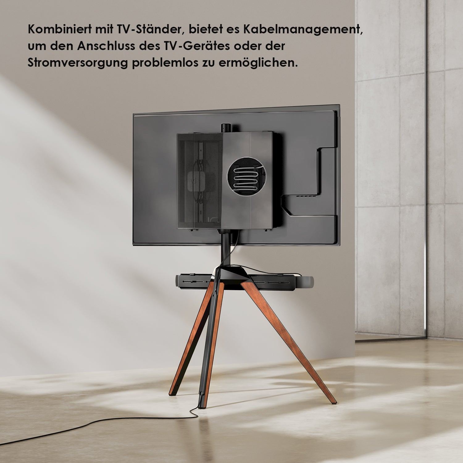 Soundbar-Halterung mit Kabelmanagement gemeinsam mit TV-Ständer