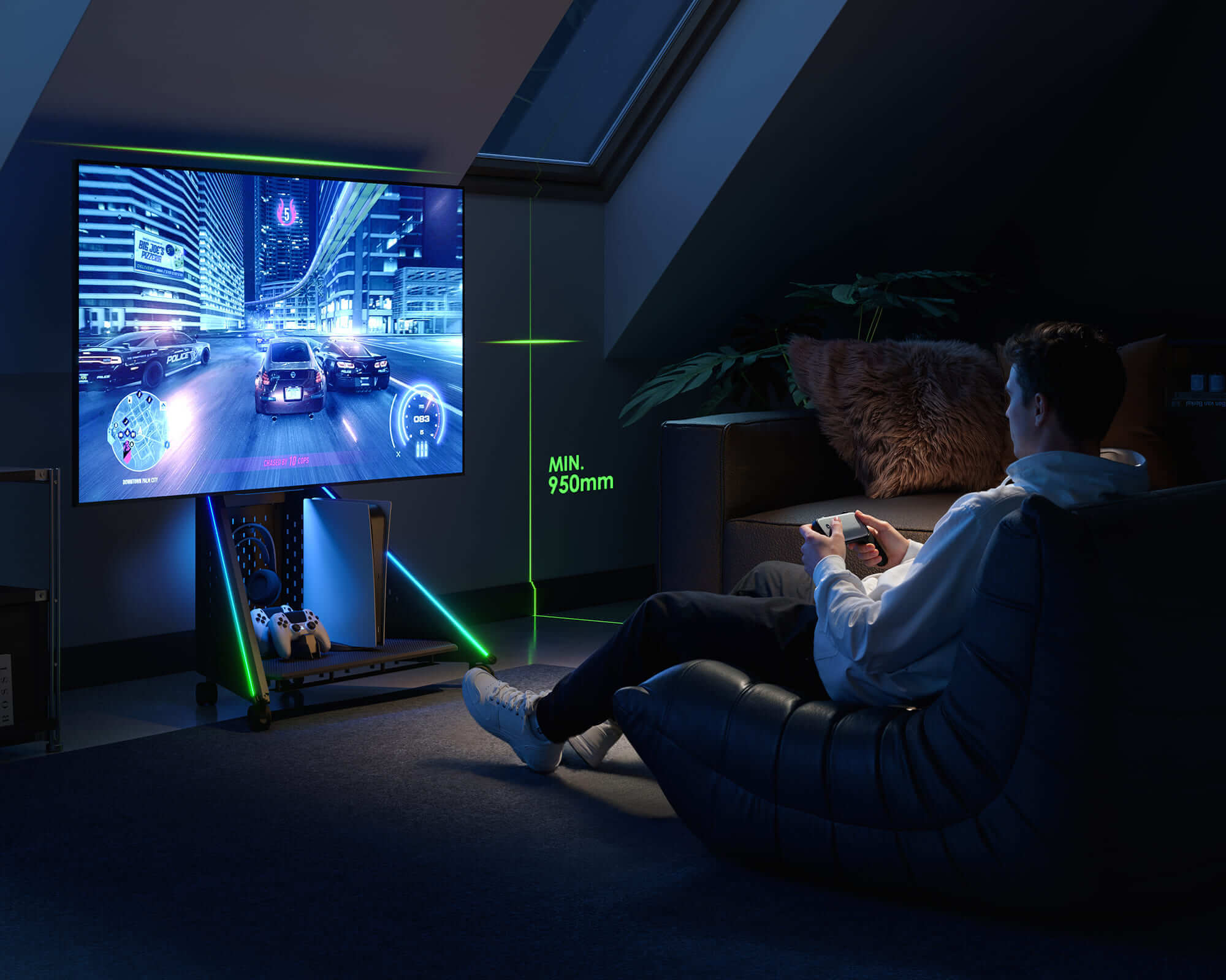 Support de télévision à hauteur réglable pour jeu ergonomique