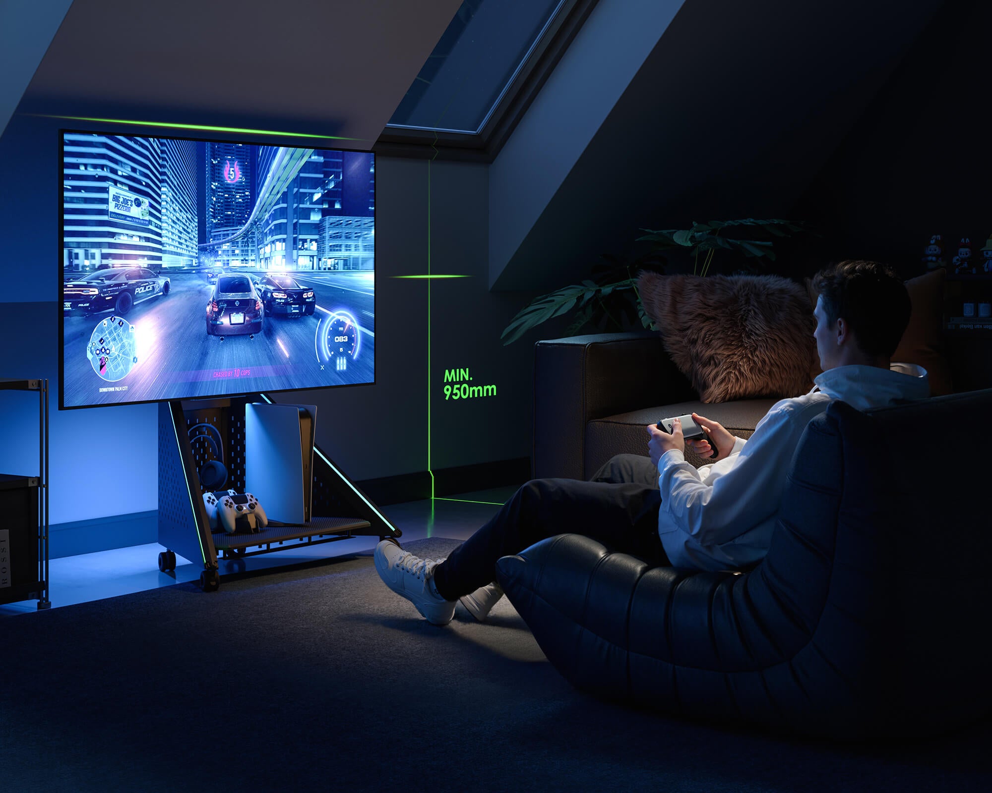 Höhenverstellbare TV-Ständer für Gaming，geeignet für Dachböden