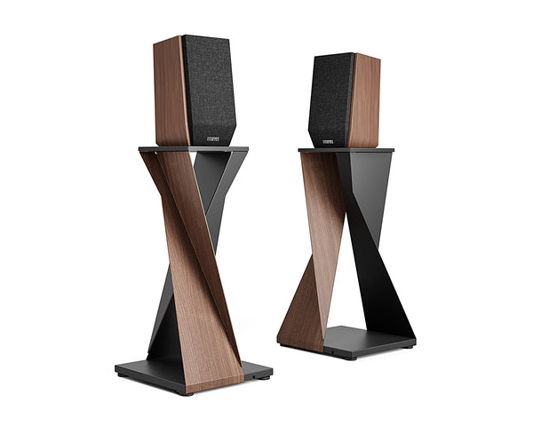 FITUEYES Eiffel support d'enceinte avec métal noir et grain de bois