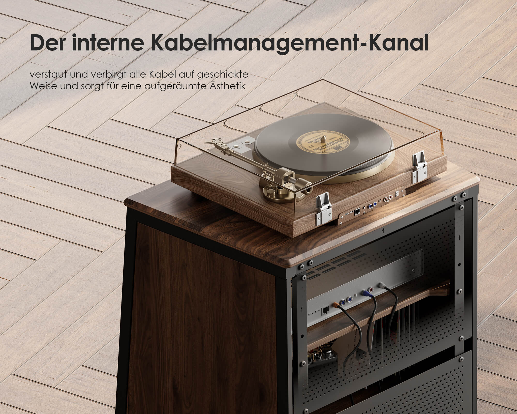 Plattenregal mit Kabelmanagement