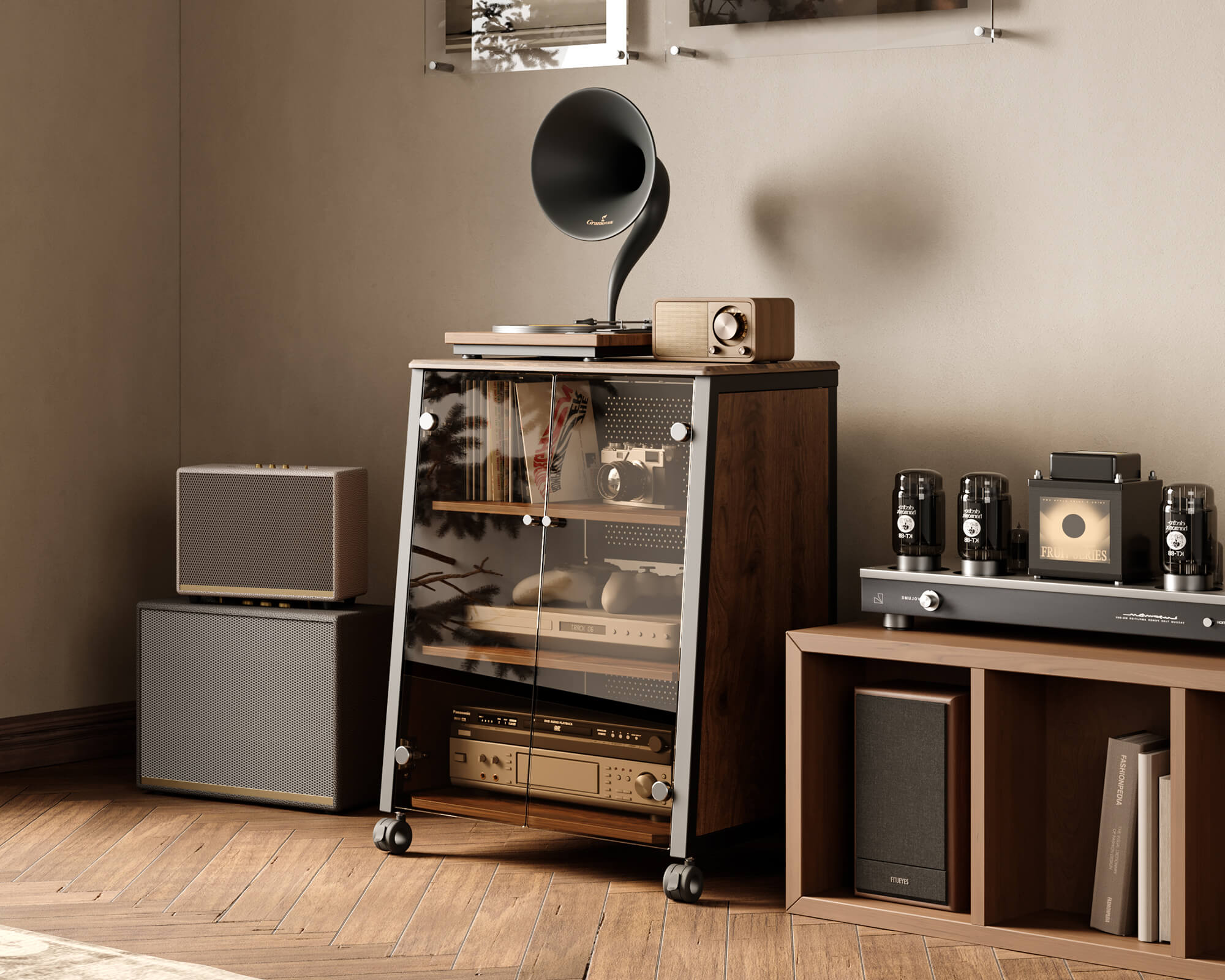 Audio Rack mit Rädern für harten Boden