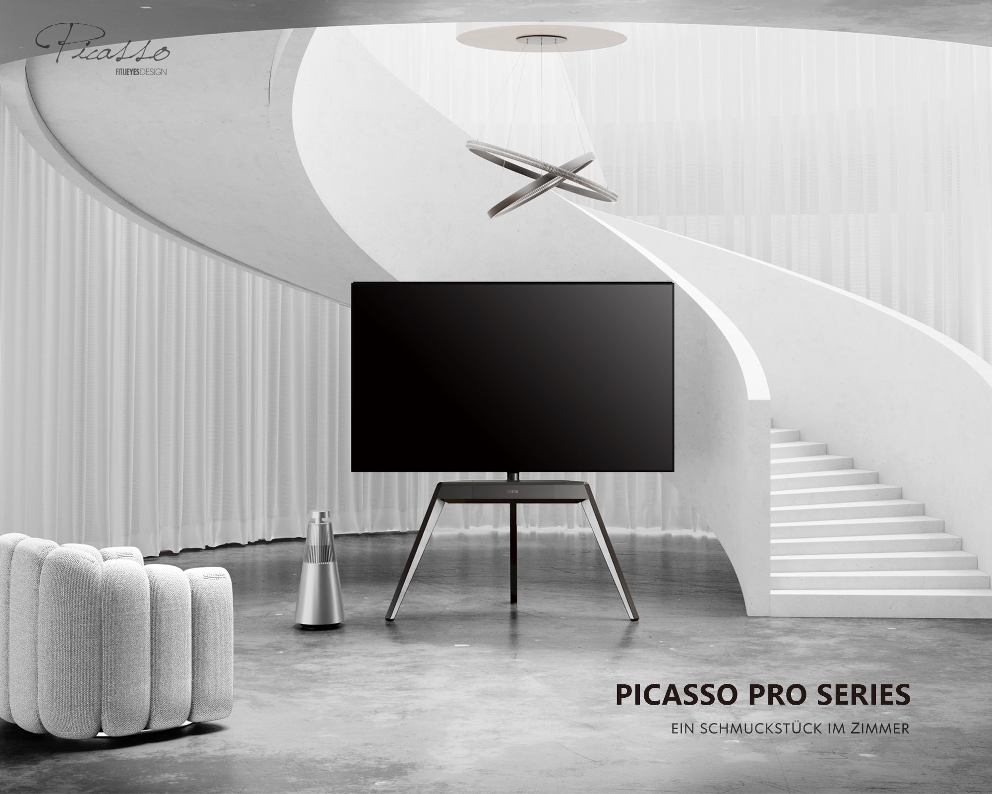 Weißer Fernsehständer  für 55-78 Zoll Fernseher im modernen Wohnzimmer