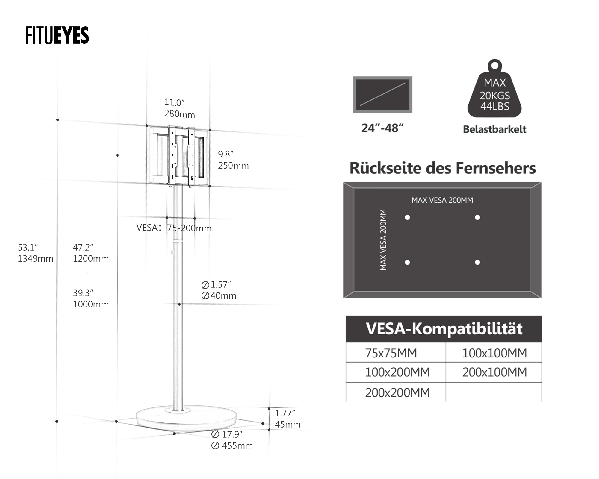 Master V2 FT48 Support TV à Roulettes