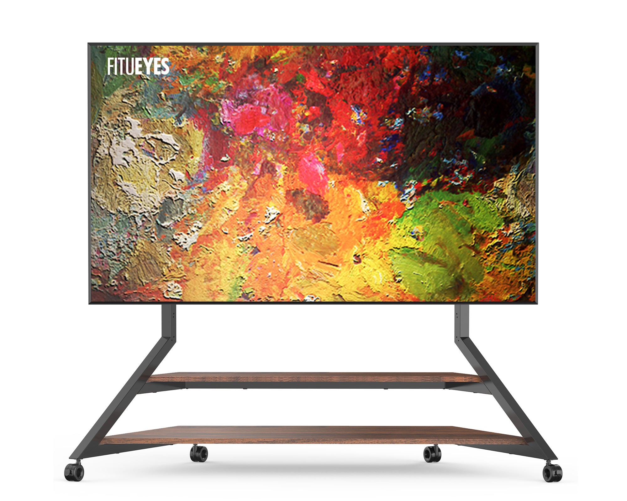Stilvoller Ständer für TV mit Holzablage und stabilem Metallrahmen 